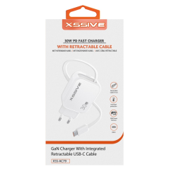 Chargeur Rapide avec câble USB-C rétractable 30W XSSIVE XSS-AC79 - Blanc — Accessoire · Smarty Paris 18e